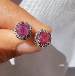 Ruby Cz Silver Studs 925